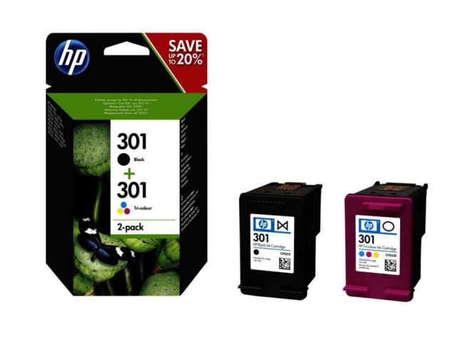 HP Paquete combinado de cartuchos de tinta tricolor y negra 301