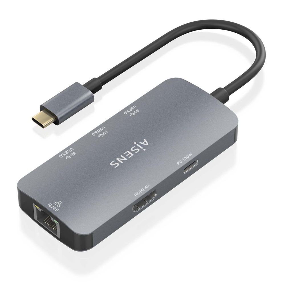 HUB AISENS USB C DOCK 6 EN 1 USB C A 1XHDMI 1XRJ45 3XUSB A USB C PD 15CM